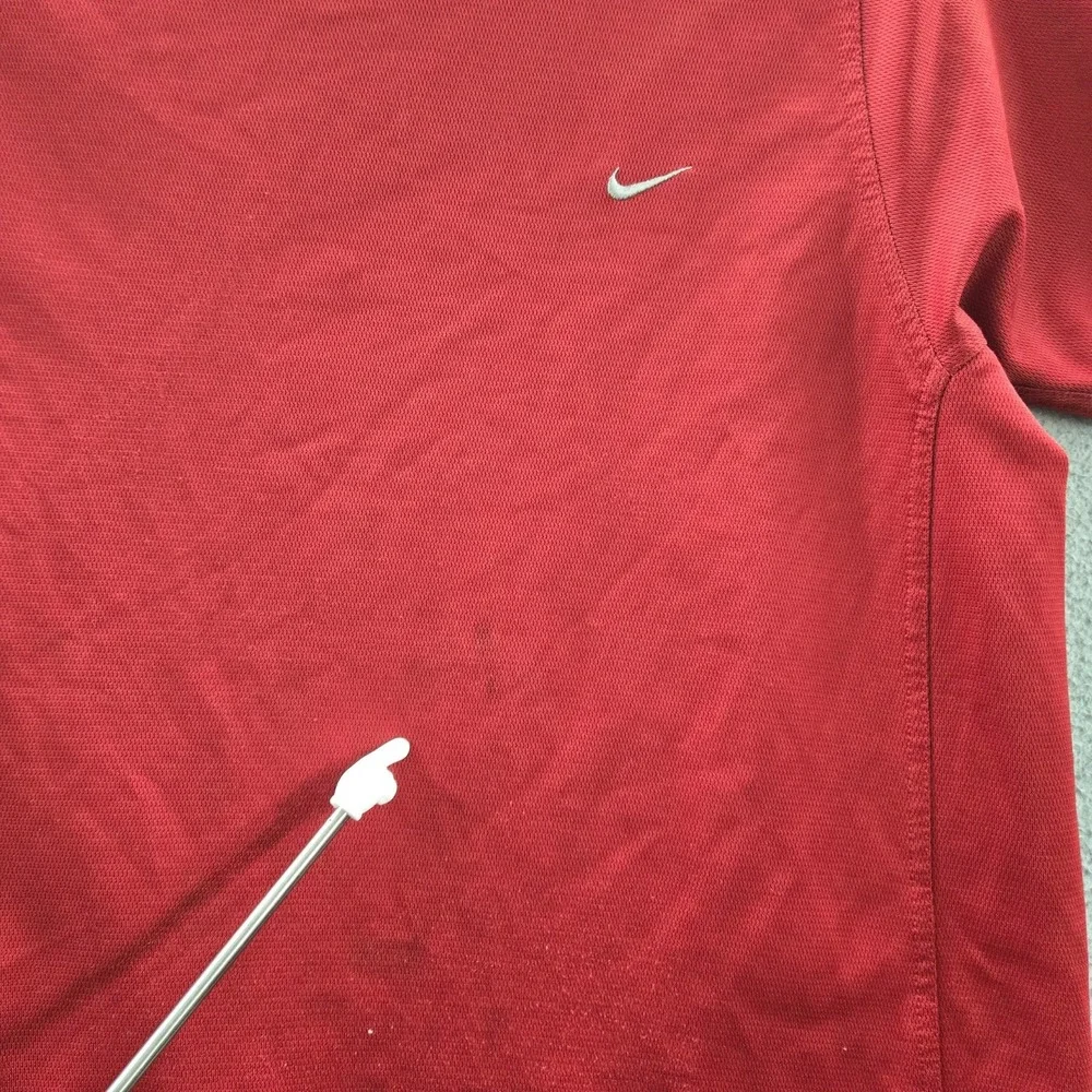VINTAGE Nike Men Shirt L Red Logo Mini Swoosh Embroidered Activewear  Y2K READ